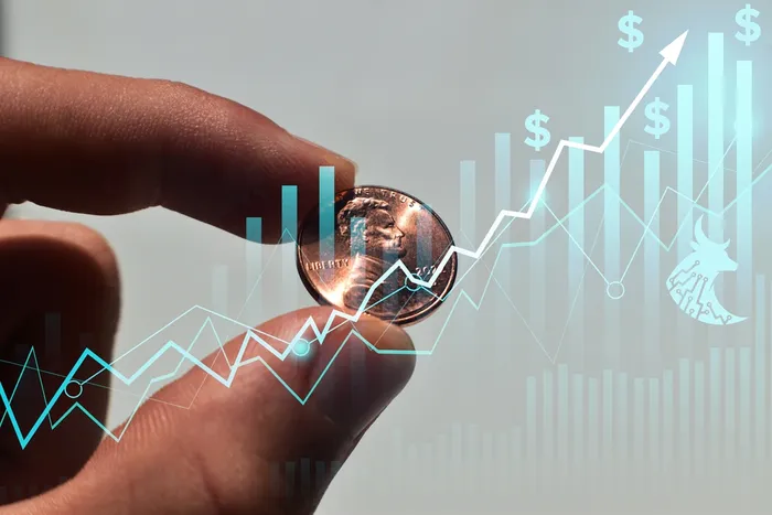 Visual de crecimiento financiero con moneda y gráfico, ideal para representar ingresos pasivos, inversiones o marketing de afiliación